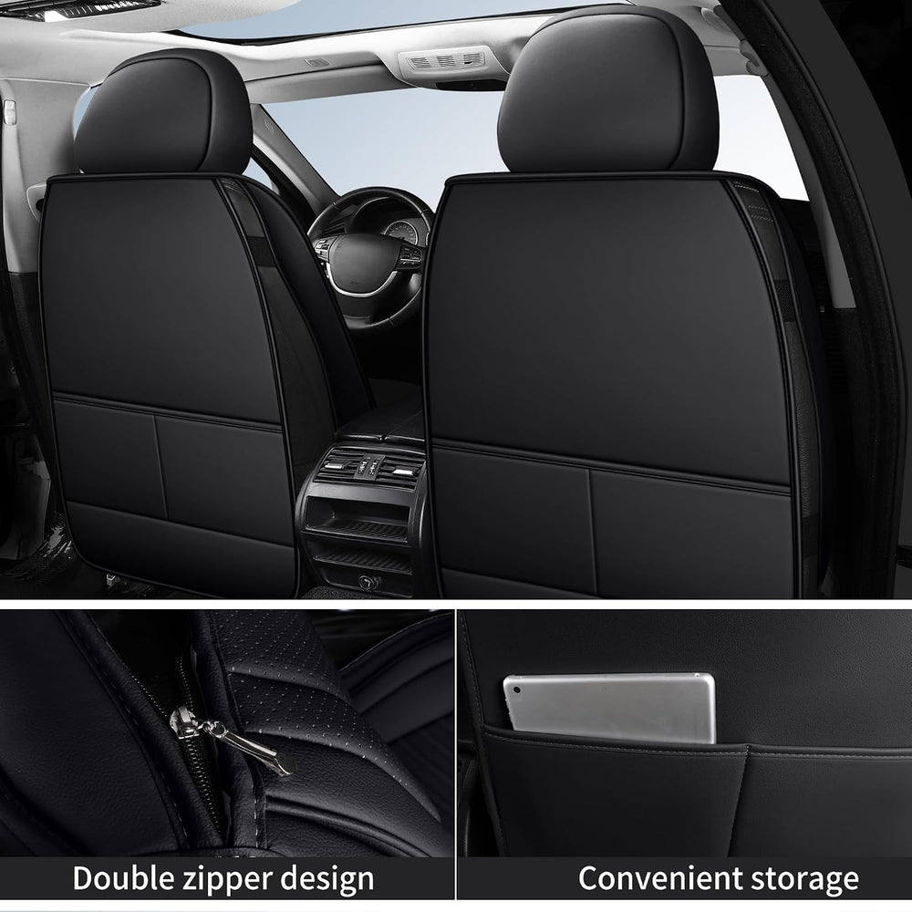 HChengkikz Front Car Seat Cover, Waterproof Faux Leather (Black)