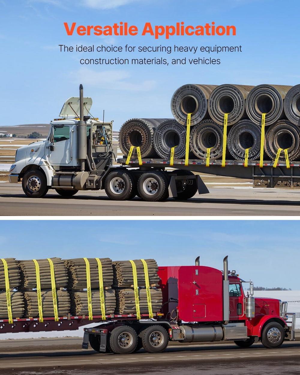 VEVOR Truck Straps, 4" x 30' Tie Down w/Flat Hooks 18,000lbs Break S...