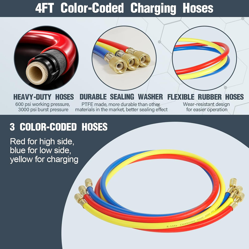 3-Way Brass Manifold Gauge Set for AC Maintenance