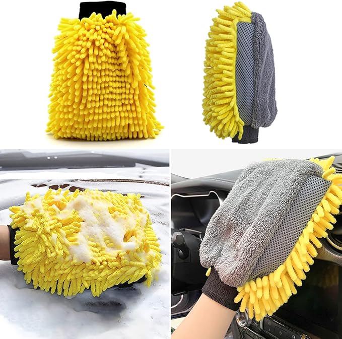 Car Wash Brush with Long Handle, Chenille Microfiber Mop Mitt with 1