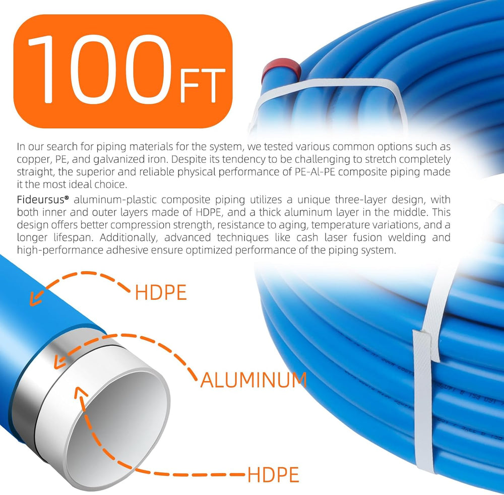 Compressed Air Piping System with 3/4 Inch ID x 100 feet 3-Way Dual-Outlet Al...