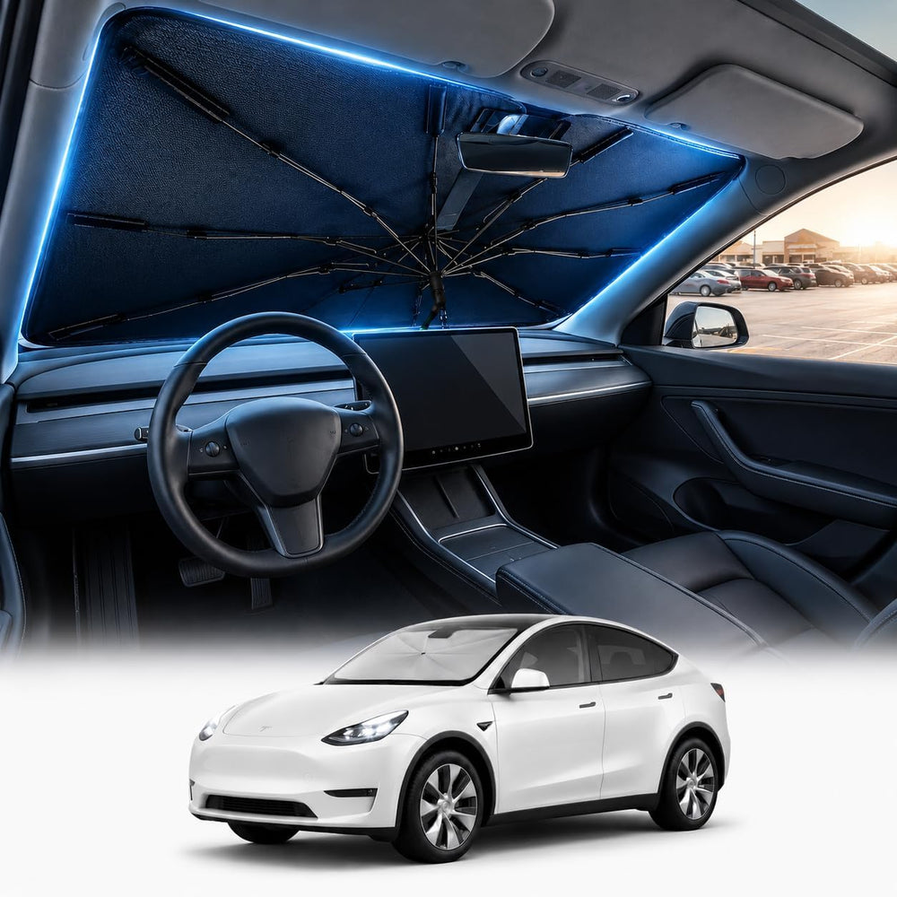 [2026 Upgraded] DooGooCoo Windshield Sun Shade Umbrella for Tesla Model Y, Mo...