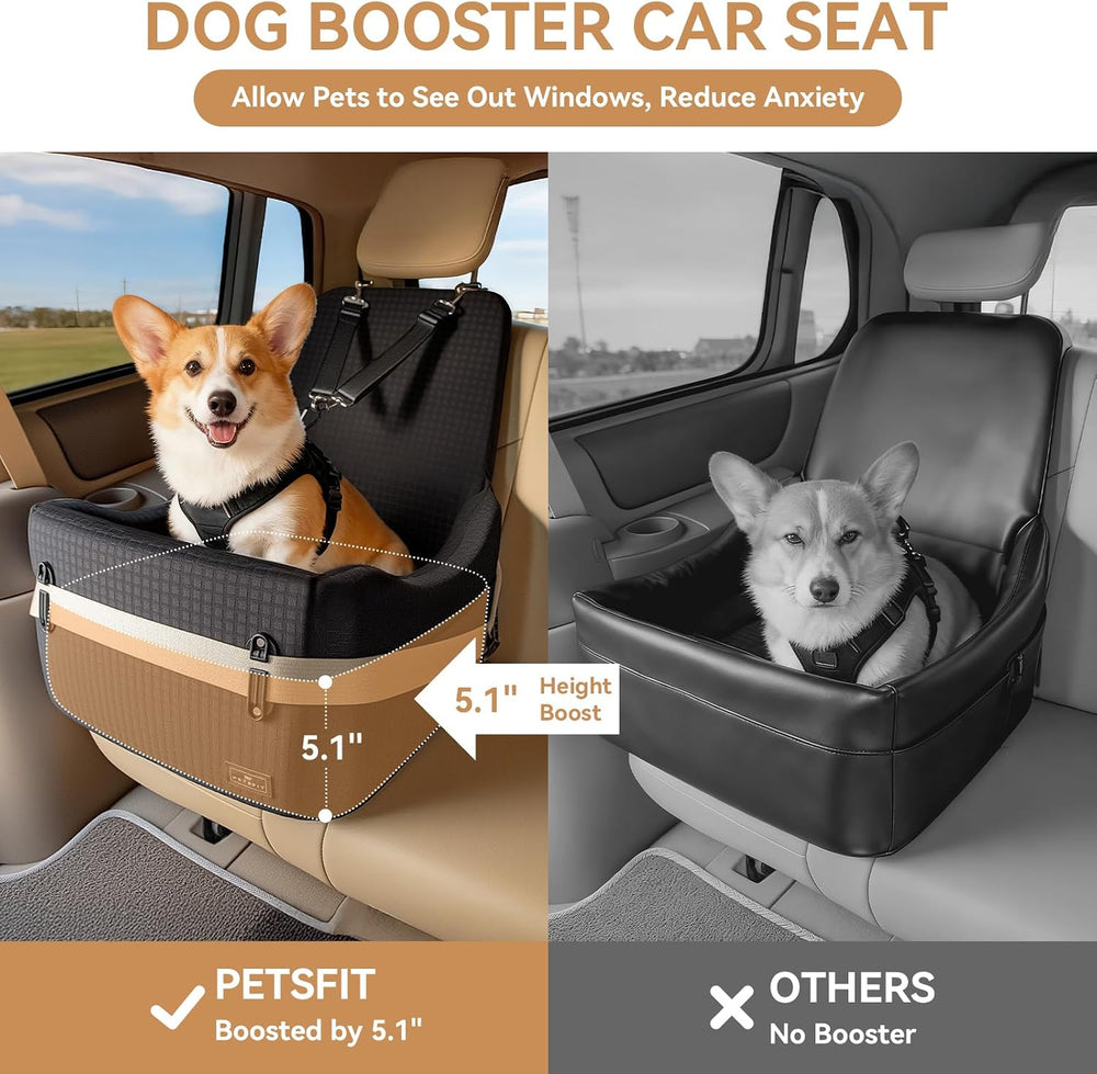 PETSFIT Dog Car Seat with Patented Safety System, 5" Elevated Cushion