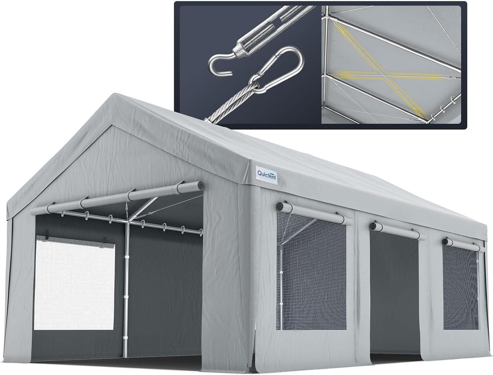 Quictent 10x20 ft Carports with Side Zipper Doors