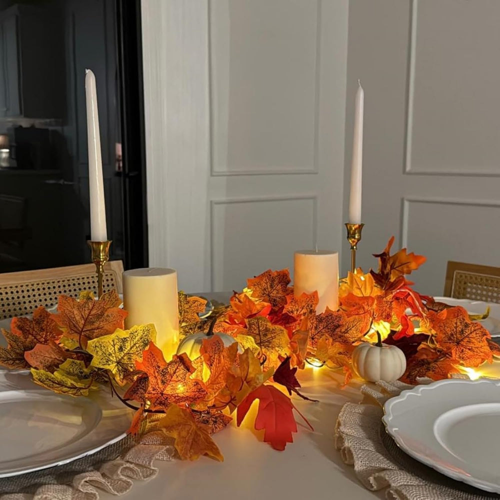 8 Pack Fall Leaf Garland with Lights,Fall Decor Halloween Lights Artificial M...