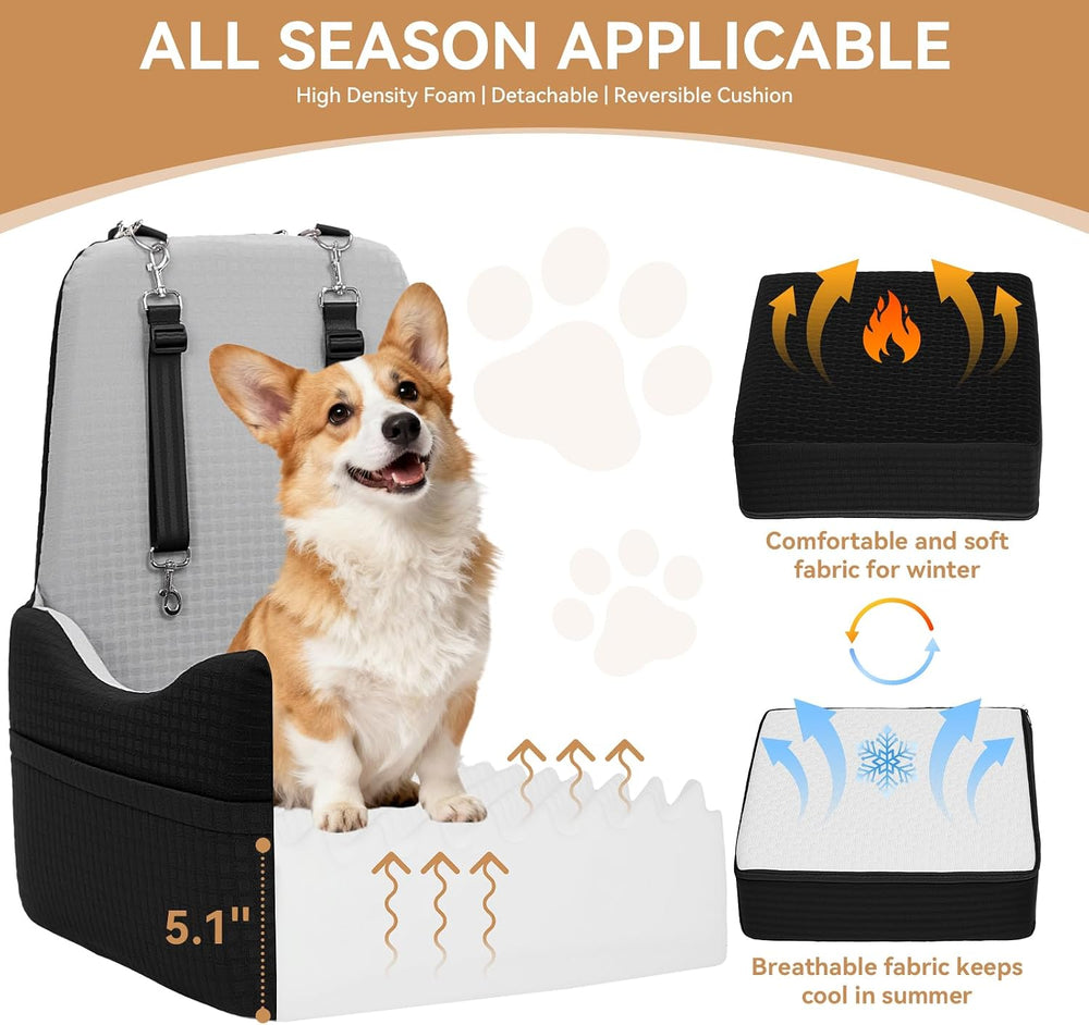 PETSFIT Dog Car Seat with Patented Safety System, 5" Elevated Cushion