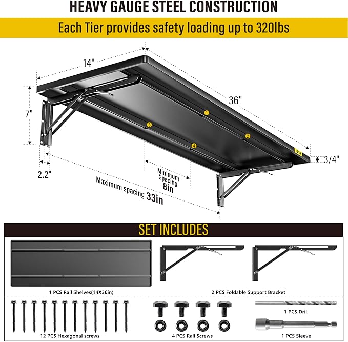 1.2x3ft Adjustable Rail Type Folding Storage Rack Shelf, Suitable