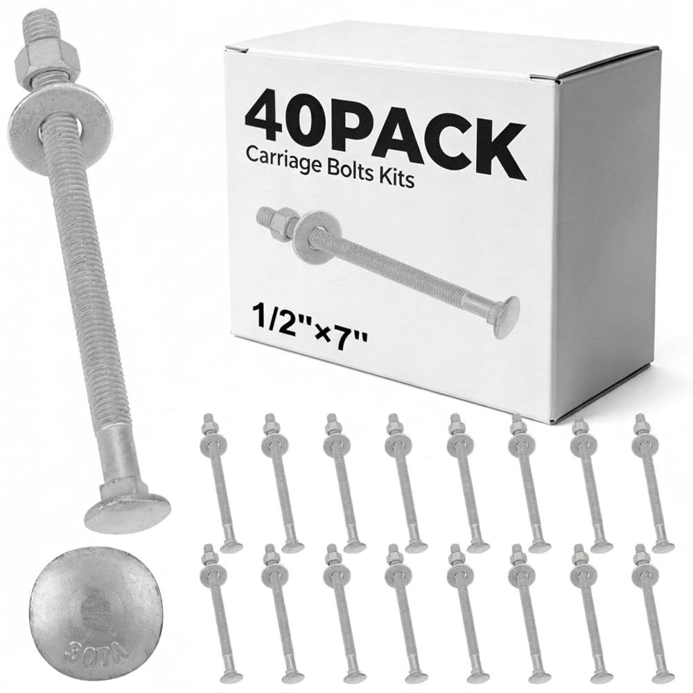 Therwen 40 Pack 1/2" x 7" Carriage Bolts Kits Grade 307A 1/2" USS