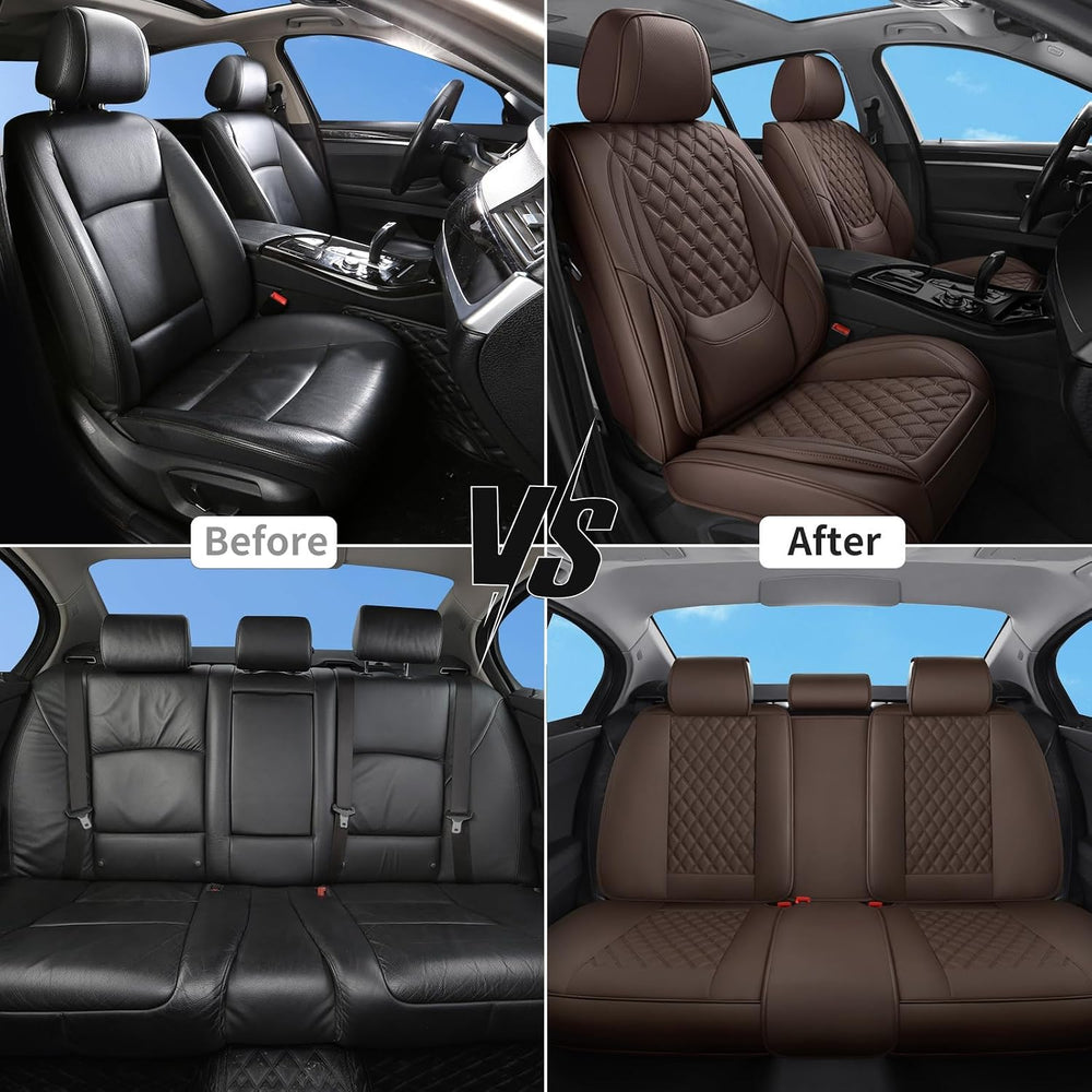 Brown Car Seat Covers Full Set,5 Seat Leather Seat Covers for Cars