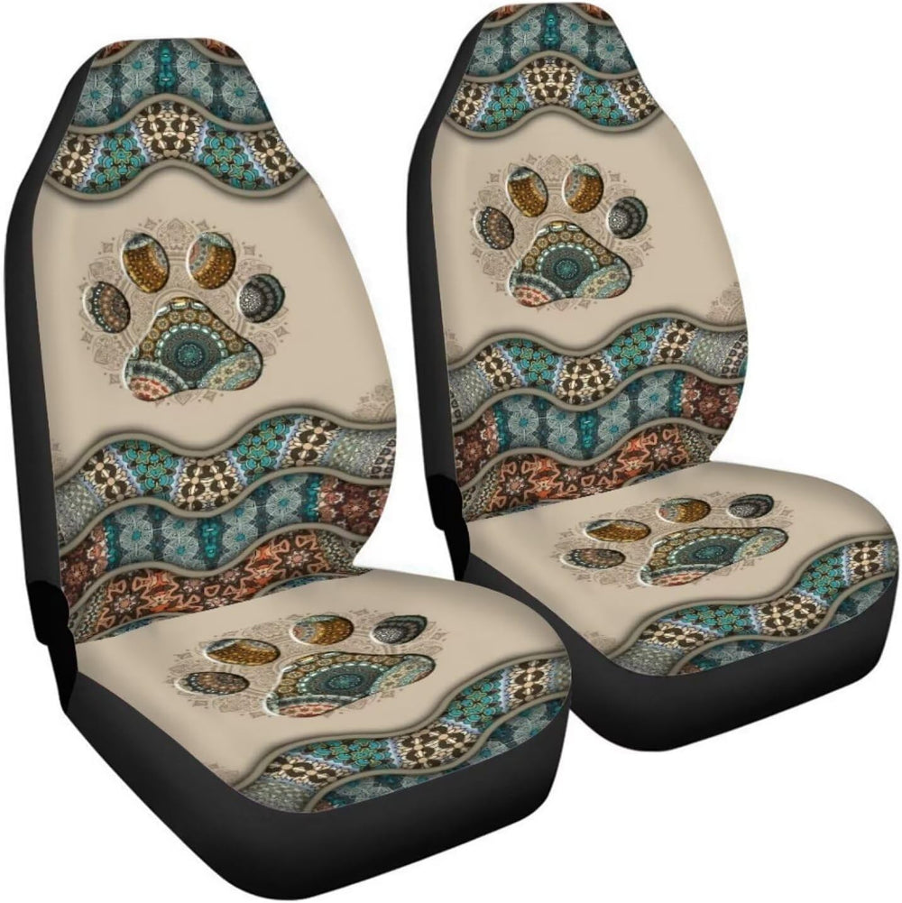 BIGCARJOB Boho Car Seat Covers Set for Front Only Boho Dog Paw Print Car Inte...