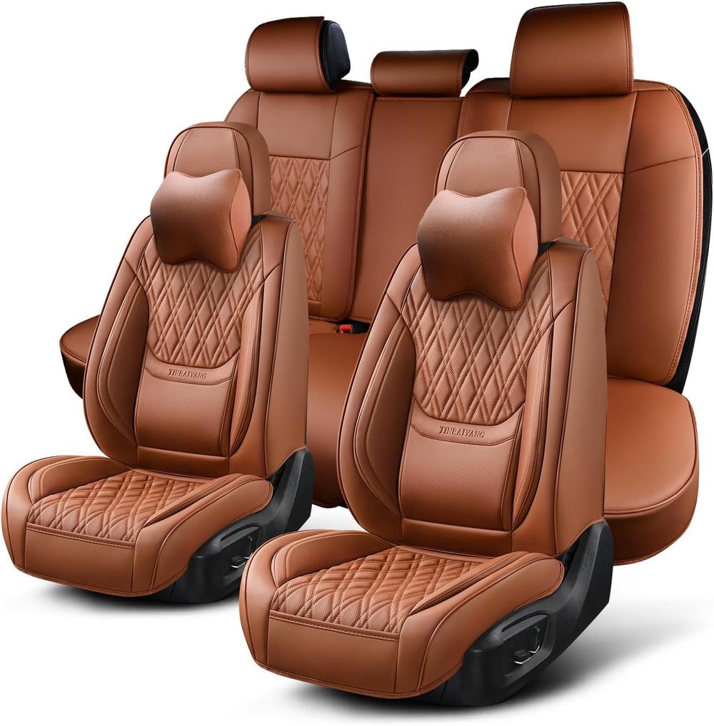 Car Seat Covers Full Set, Breathable Leather Automotive Front and Rear Seat C...