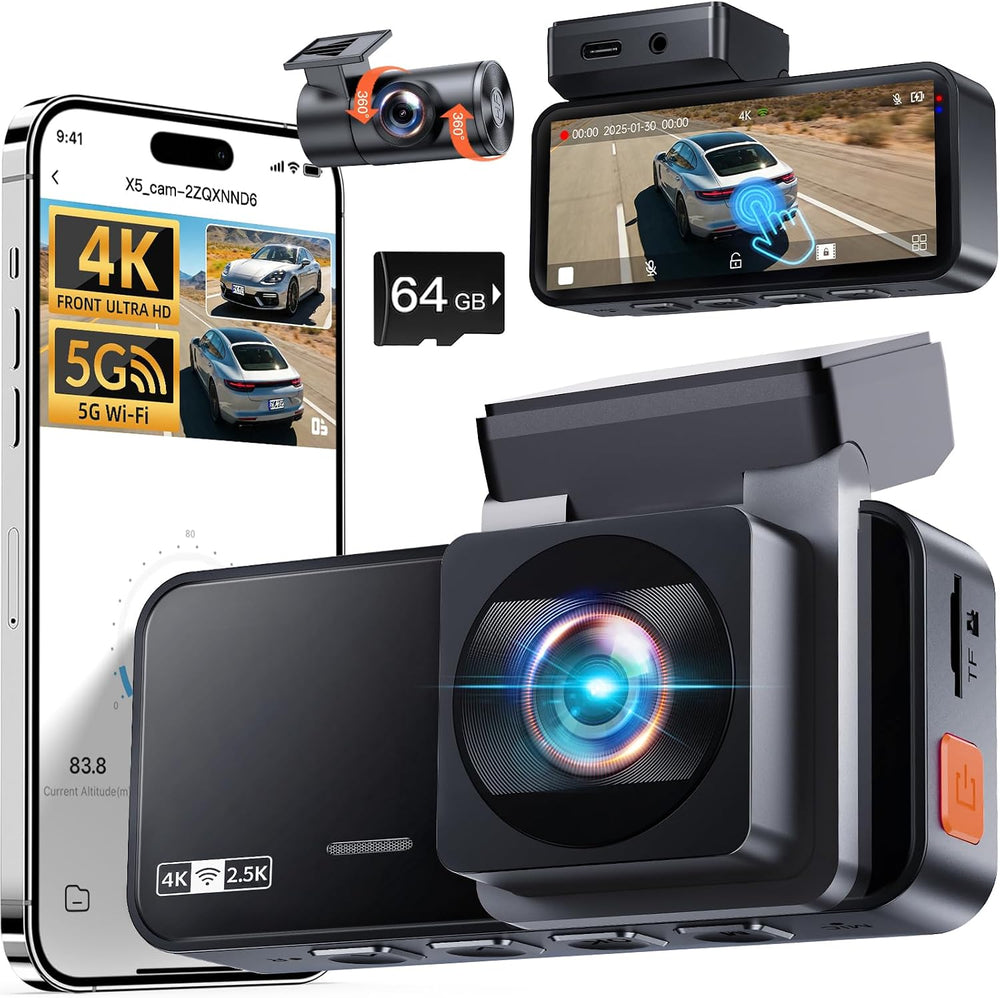 Dash Cam Front and Rear: 4K+2.5K Dash Camera for Cars Free 64GB Card