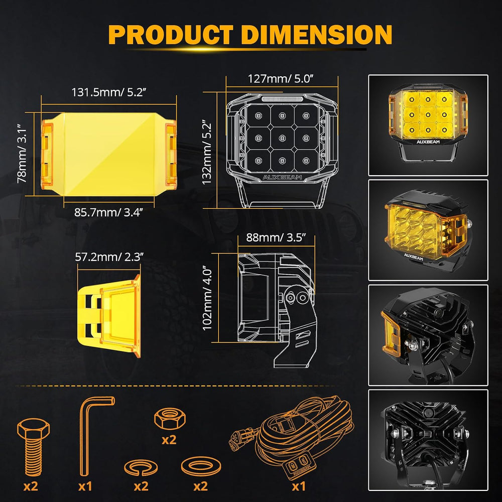 Auxbeam V-MAX Series 5" 168W LED Cube Pod 270° Side Shooter Fog Light Pods