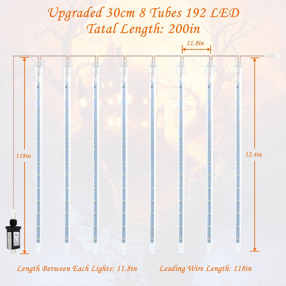 Halloween Meteor Shower Lights Outdoor 2 Pack 16 Tubes Orange and Purple