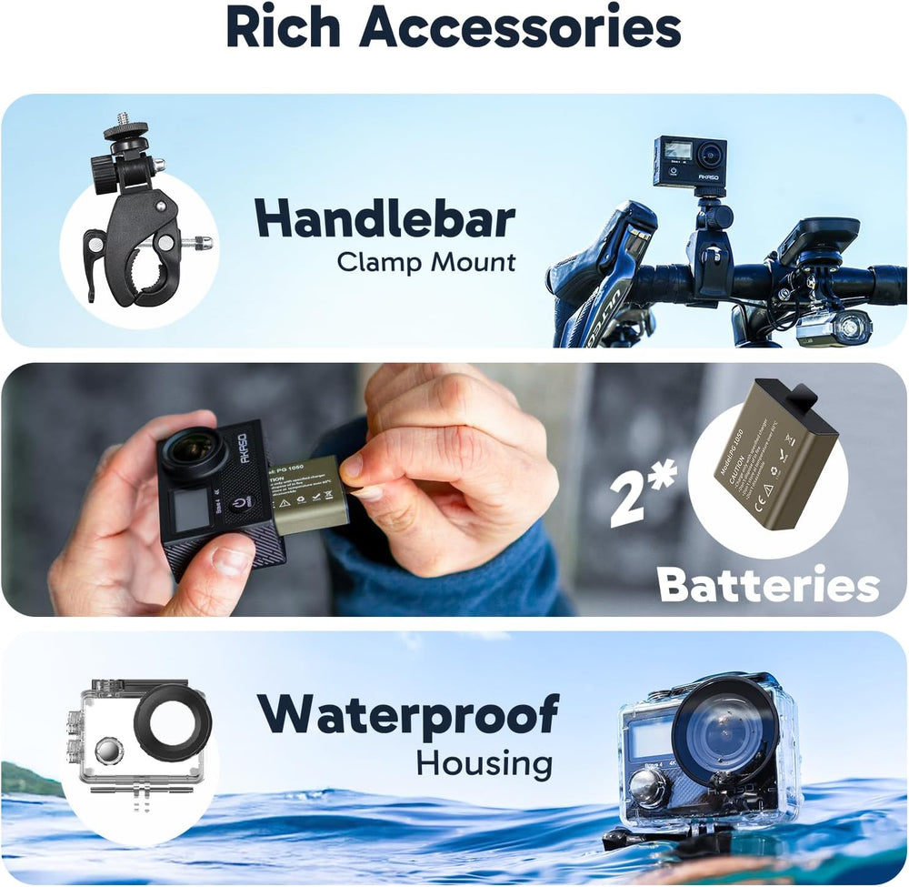 AKASO Brave 4 Action Camera 4K 30fps Ultra Hd Video 20MP Photo, EIS, WiFi, 5X...