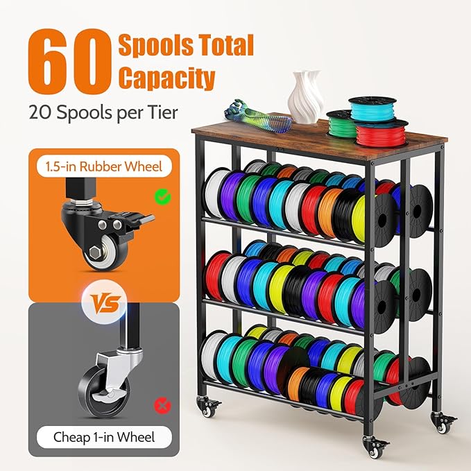 3D Printer Filament Cart, 2 Rows Filament Storage Rack Shelf