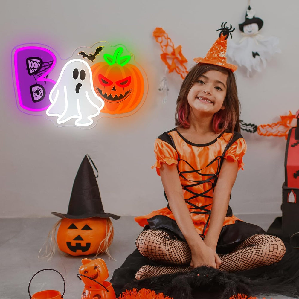 Boo Pumpkin Neon Sign Dimmable Ghost Halloween Led Neon Light for Wall