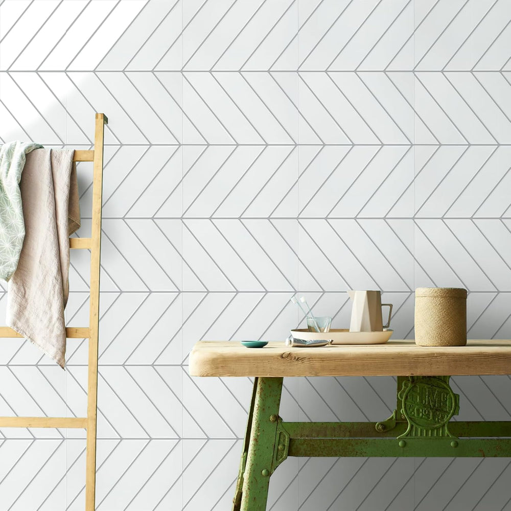 STICKGOO Herringbone Peel and Stick Backsplash, White/Grey Grout, 10 Sheets
