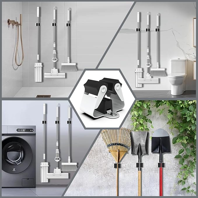 3-H Broom Hanger, Mop Holder Wall Mount 30 Pack, Broom Holder Wall Mount