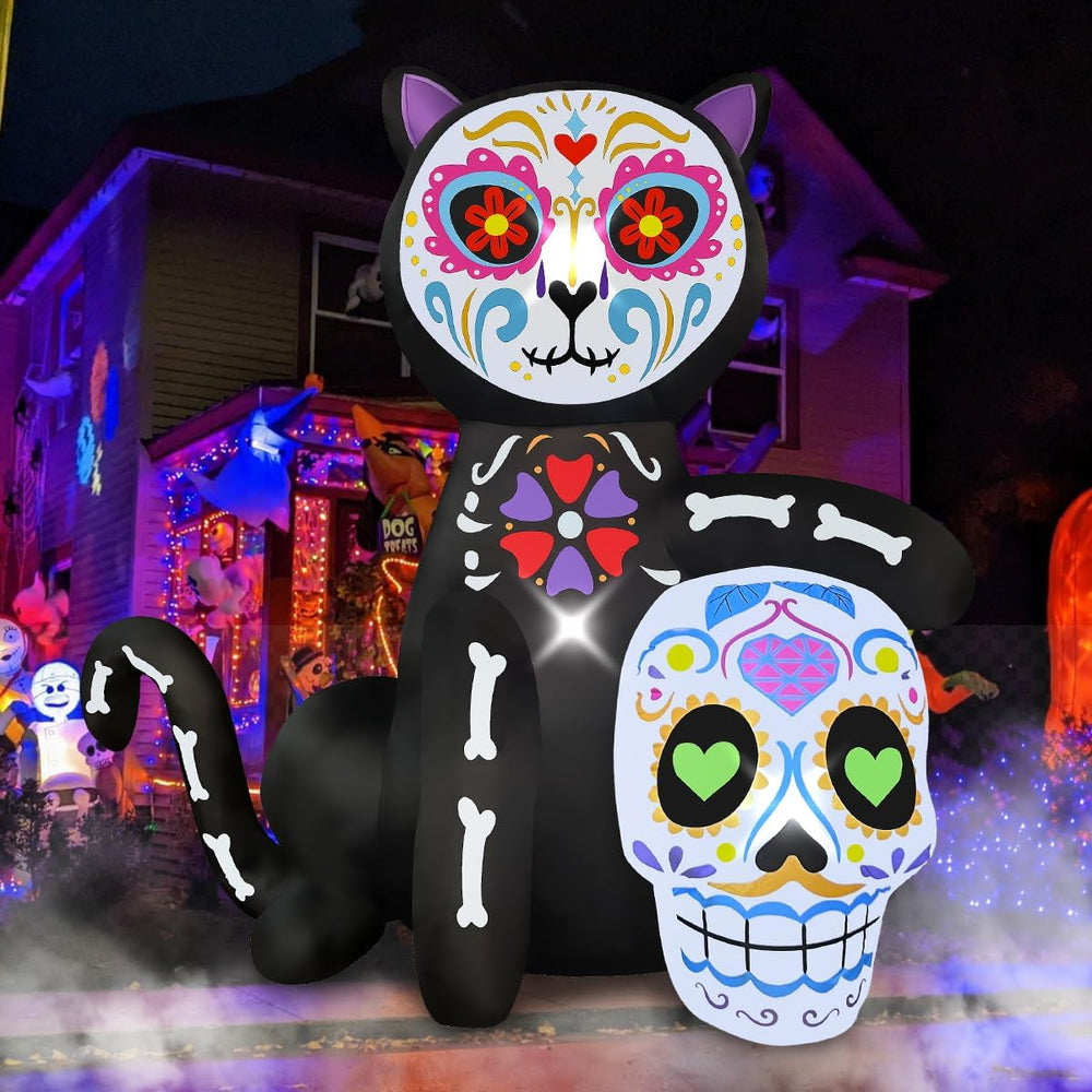 BLOWOUT FUN 5FT Halloween Inflatable Black Cat Skeleton Yard Decor