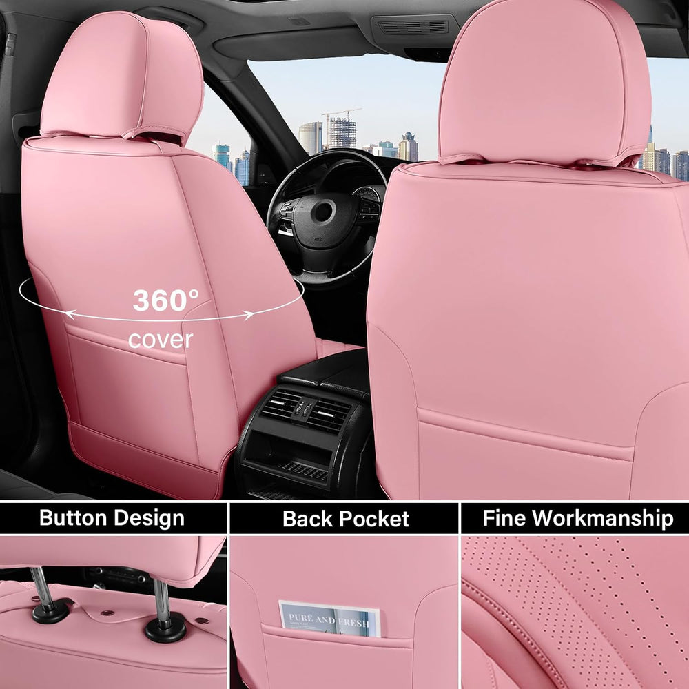 Coverado Seat Covers for Cars, Leather Car Seat Covers Full Set, Pink Waterpr...