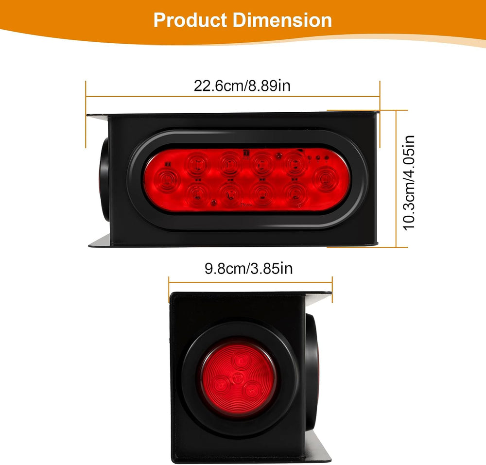 2PCS Steel Trailer Light Box Kit with 6" Oval Red 10-LED Tail Lights, Re...