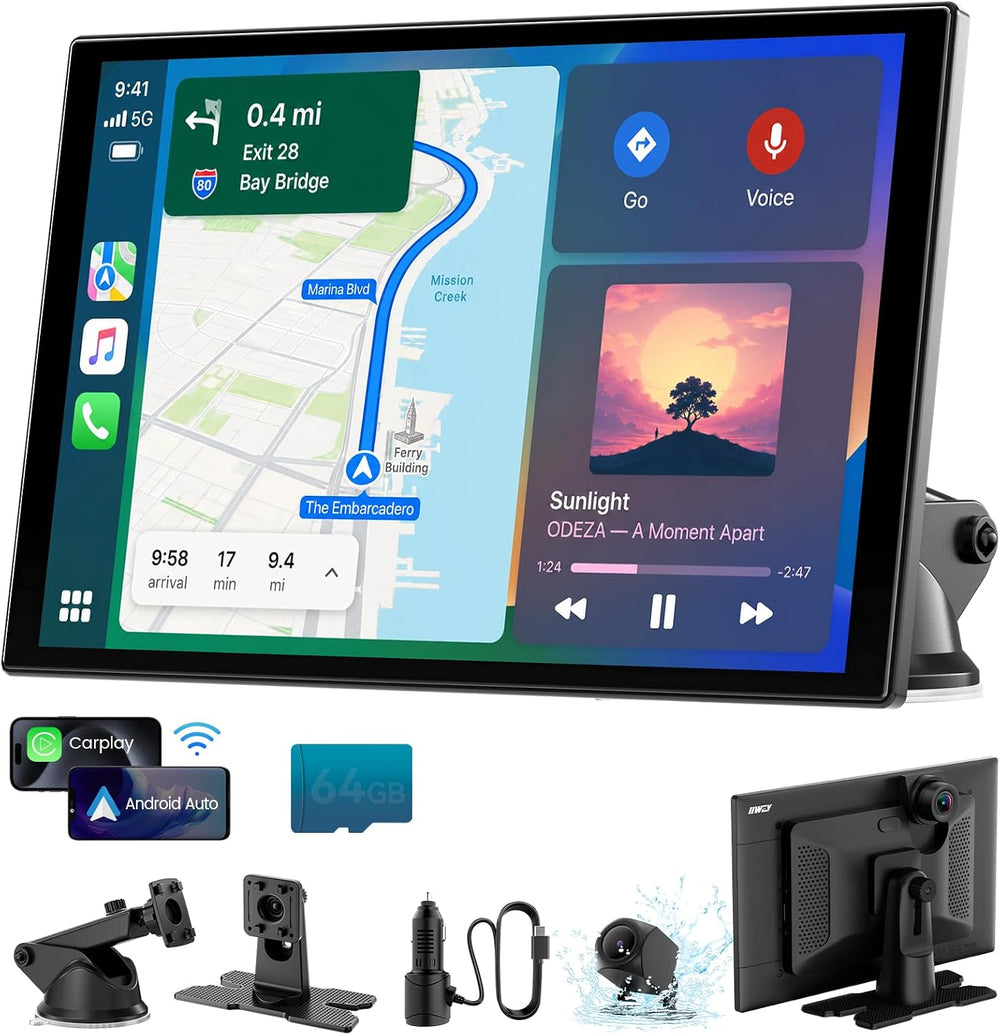 11'' Wireless CarPlay Screen with 4K Dash Cam, HD Touchscreen
