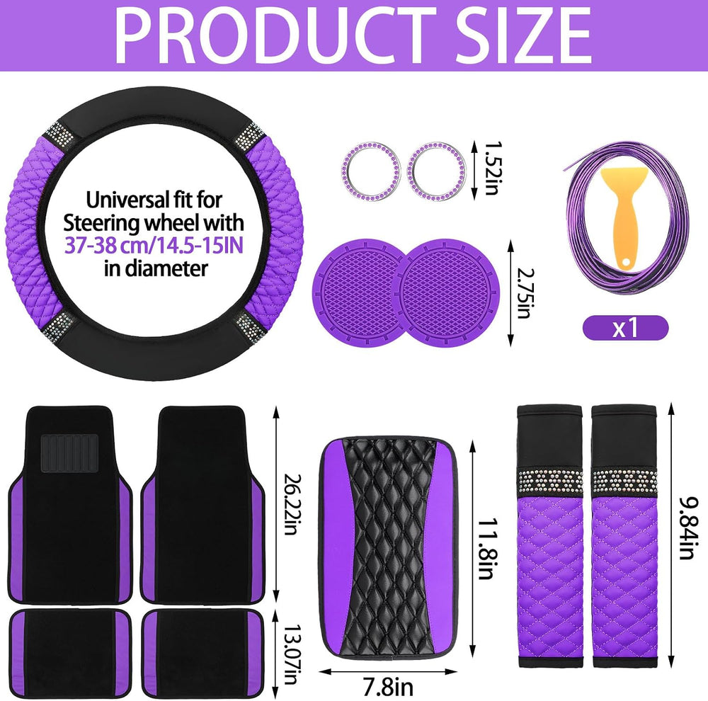 BBTO 43 Pcs Car Accessories Set for Women Front Seats and Rear Bench Polyeste...
