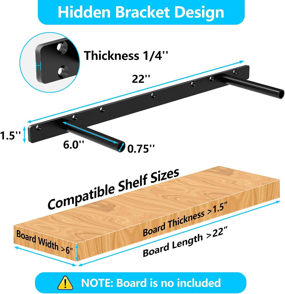 2pcs Floating Shelf Bracket, 22" Heavy Duty Hidden Shelf Brackets Hardwa...