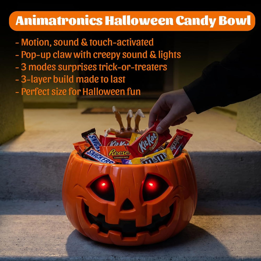 GameXcel Animatronic Halloween Candy Bowl with Motion Sensor Skeleton Hand
