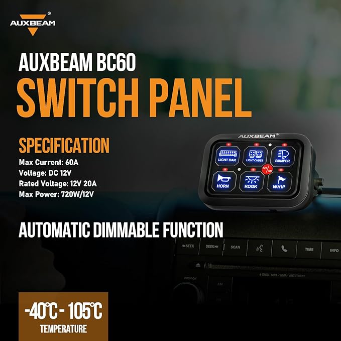 Auxbeam 6 Gang Switch Panel BC60 Universal Circuit Control Relay System