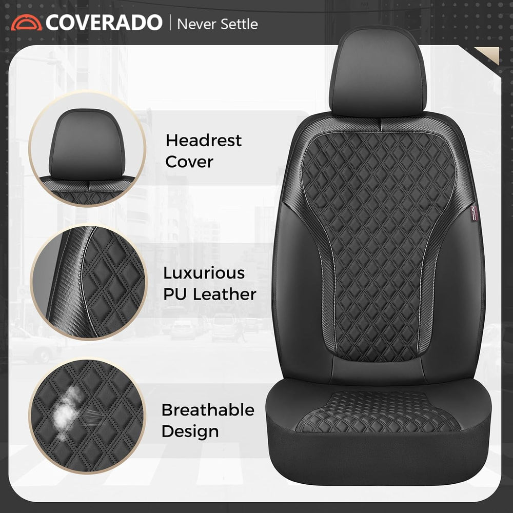 Coverado Front Seat Covers, Luxury Diamond Leather Car Seat Cover with Carbon...