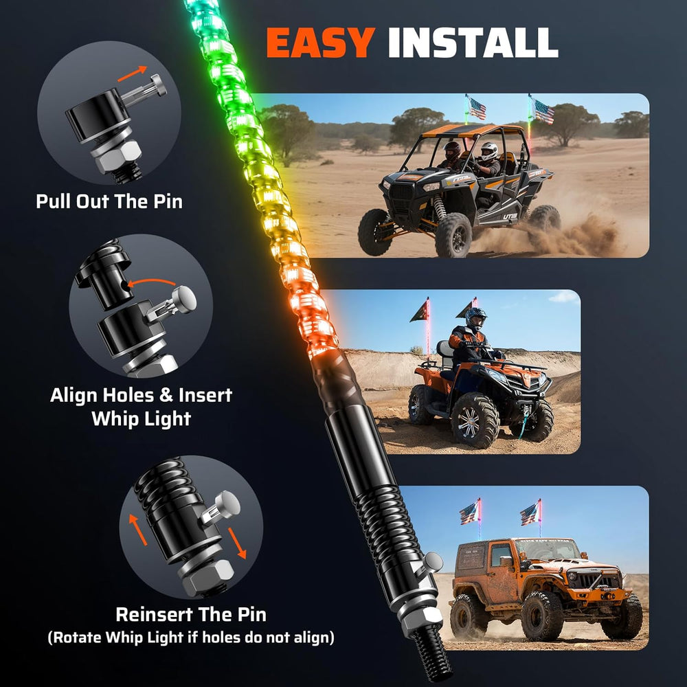 Ehaho 2 PCS 3FT Whip Lights with Spring Base, APP & Remote Control Led Wh...