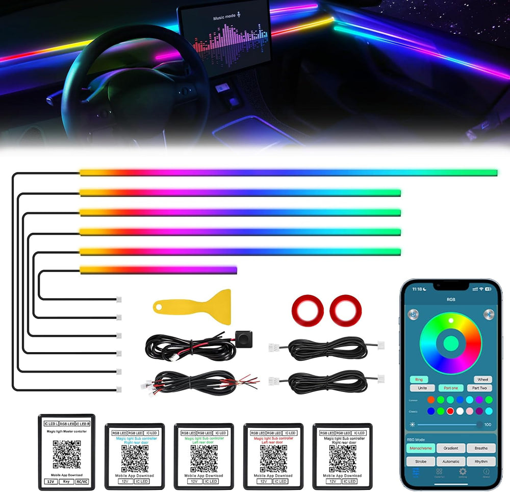Dreamcolor Acrylic Interior Car LED Strip Light with Wireless APP, RGB 6 in 1...