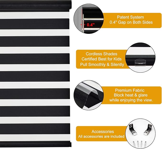 Persilux Cordless Zebra Blinds for Windows Free-Stop Roller Windows Shades Dual