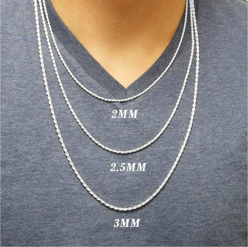 Verona Jewelers 925 Sterling Silver Diamond-Cut Rope Chain Solid Link Necklac...