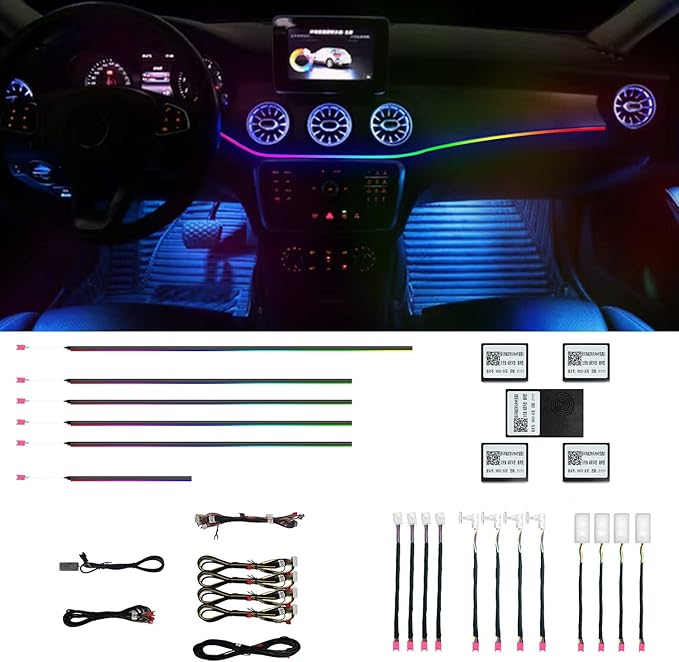Car Interior Ambient Lights, 18 in 1 128 Colorful LED Acrylic Fiber Optic Strip