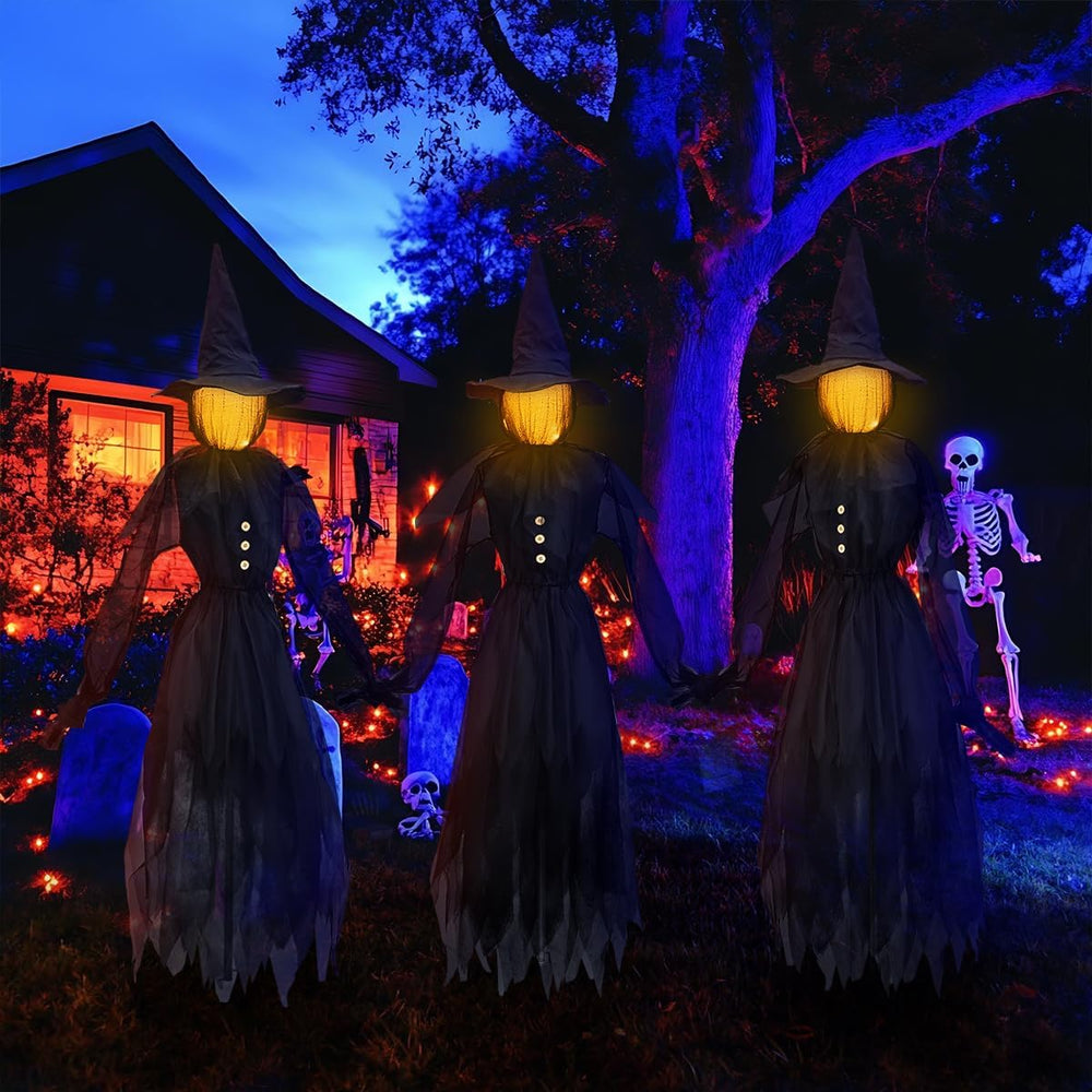 Halloween Decorations Outdoor 4.9 FT Glowing Head Witches Set of 3
