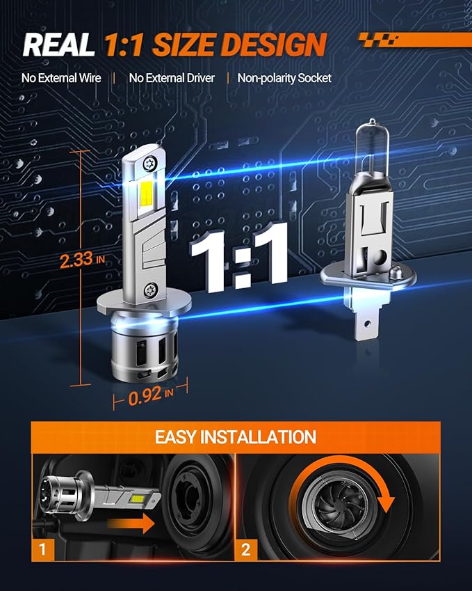 SEALIGHT H1 Fog Bulbs, 30000LM 6500K Cool White, 1:1 Mini Size, H1 Bulb Fog (...