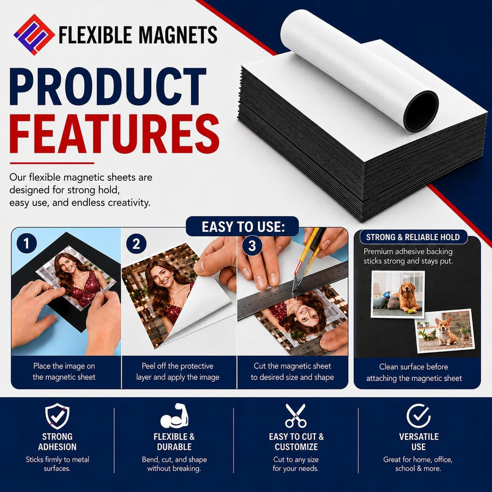 Flexible Magnet Sheet with Adhesive Backing, 20 Mil, 8.5" x 11", 50...