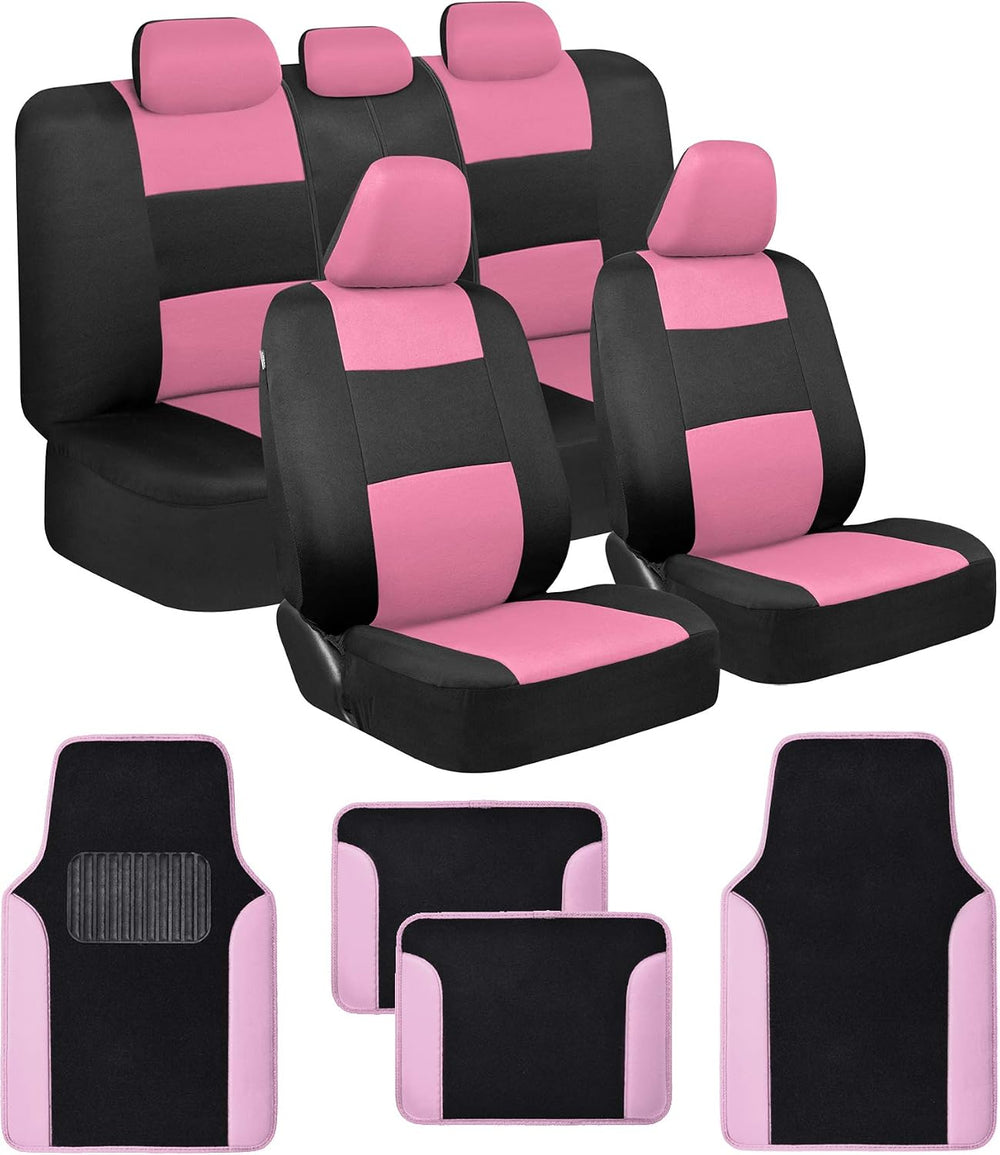 BDK PolyPro Pink Car Seat Covers Full Set with 4-Piece Car Floor Mats - Two-T...