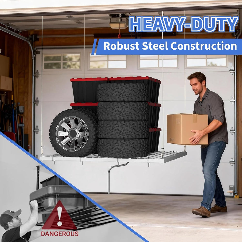 Overhead Garage Lifting Storage Rack, Maximize Your Garage Storage with Our 4...