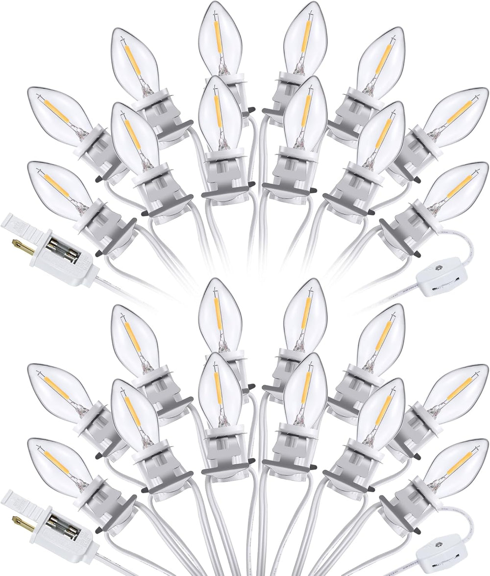 2 Pack Accessory Cord with 24 LED Light Bulb, C7 Cord Clip Christmas Village ...