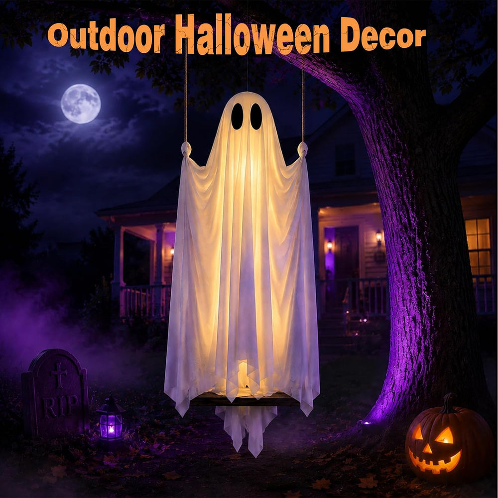Large 5 FT Hanging Ghost Decor, Swing Ghost Halloween Decorations Outdoor