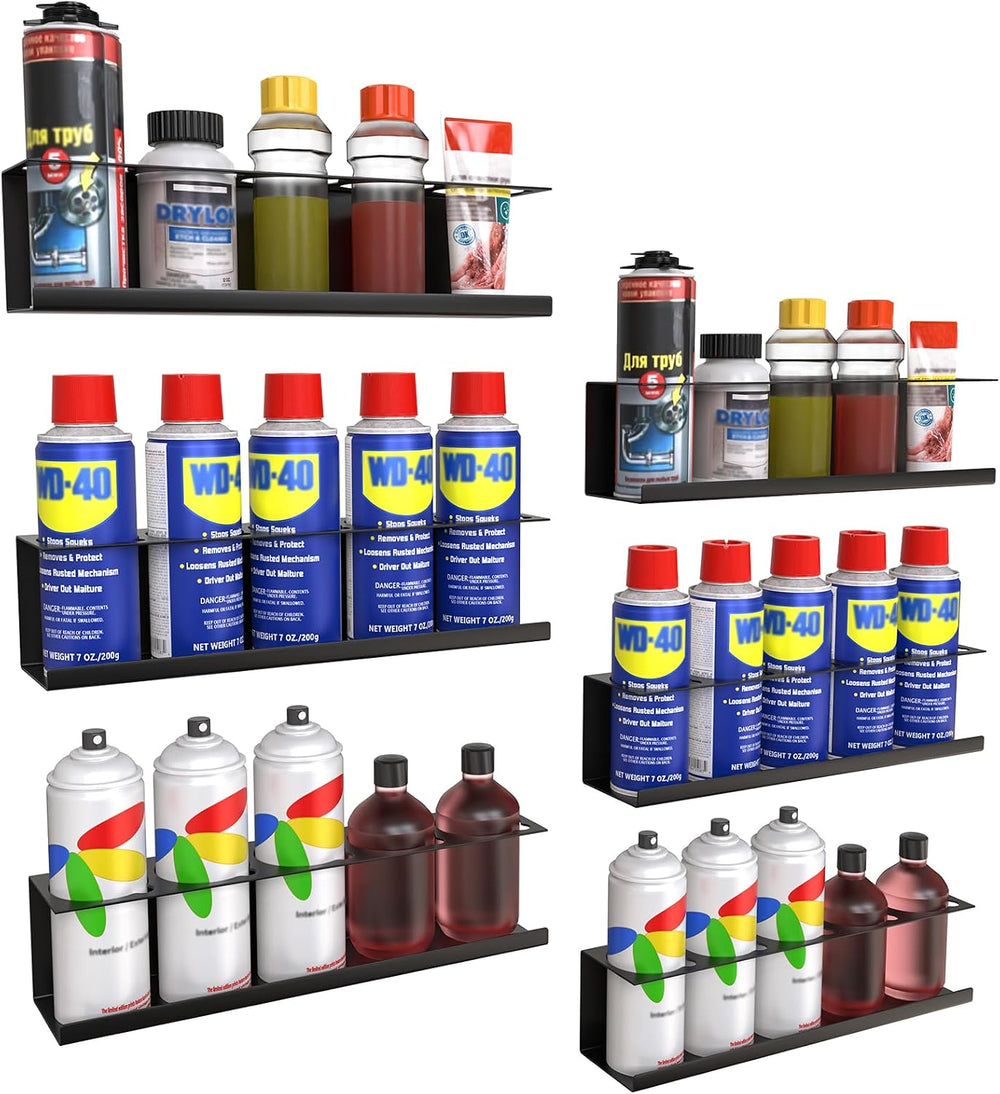 6 Pack Spray Bottle Holder Wall-Mounted, Aerosol Spray Can Holder Storage Rack