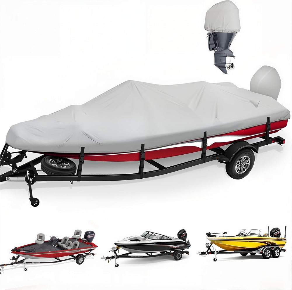 1200D Waterproof Boat Cover 20'-22' L X 100" Beam Width, Gray