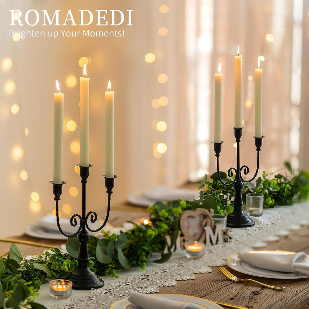 Romadedi Halloween Candelabra, Black 3-Arm Candle Holders Bulk, Set of 6