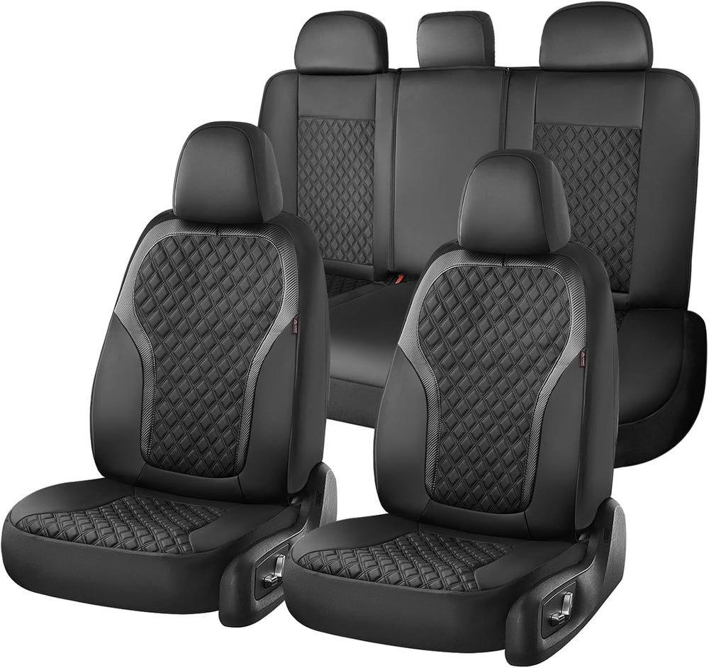 Coverado Seat Covers Full Set, Luxury Leather Car Seat Cover with Carbon Fibe...