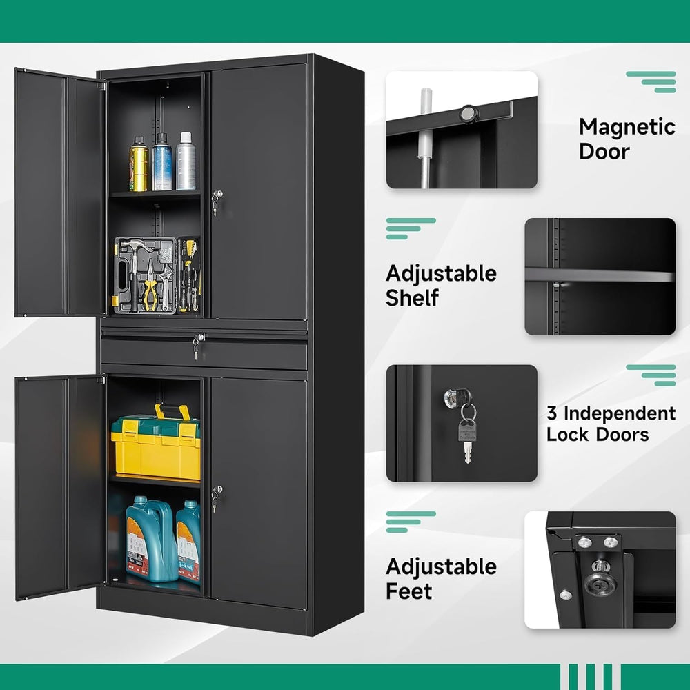 Letaya Metal Garage Storage Cabinet with Drawer,4 Door Tool Cabinet with Lock...