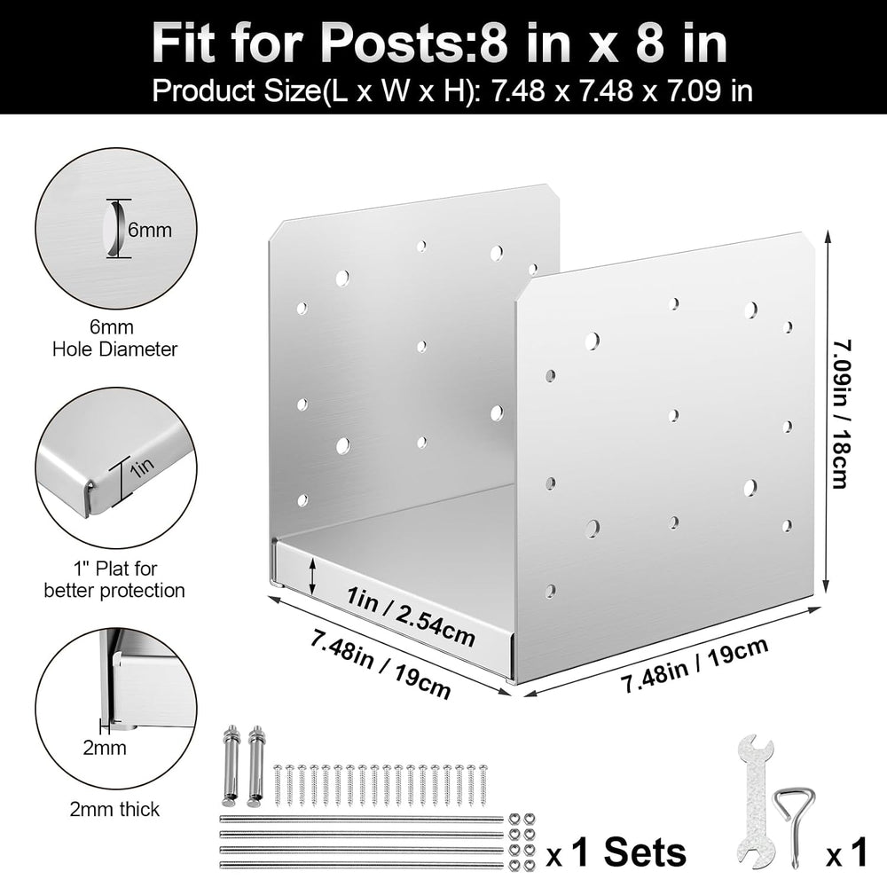 8"x8" Adjustable Post Base, 1Pcs Stainless Steel Post Anchor Bracket